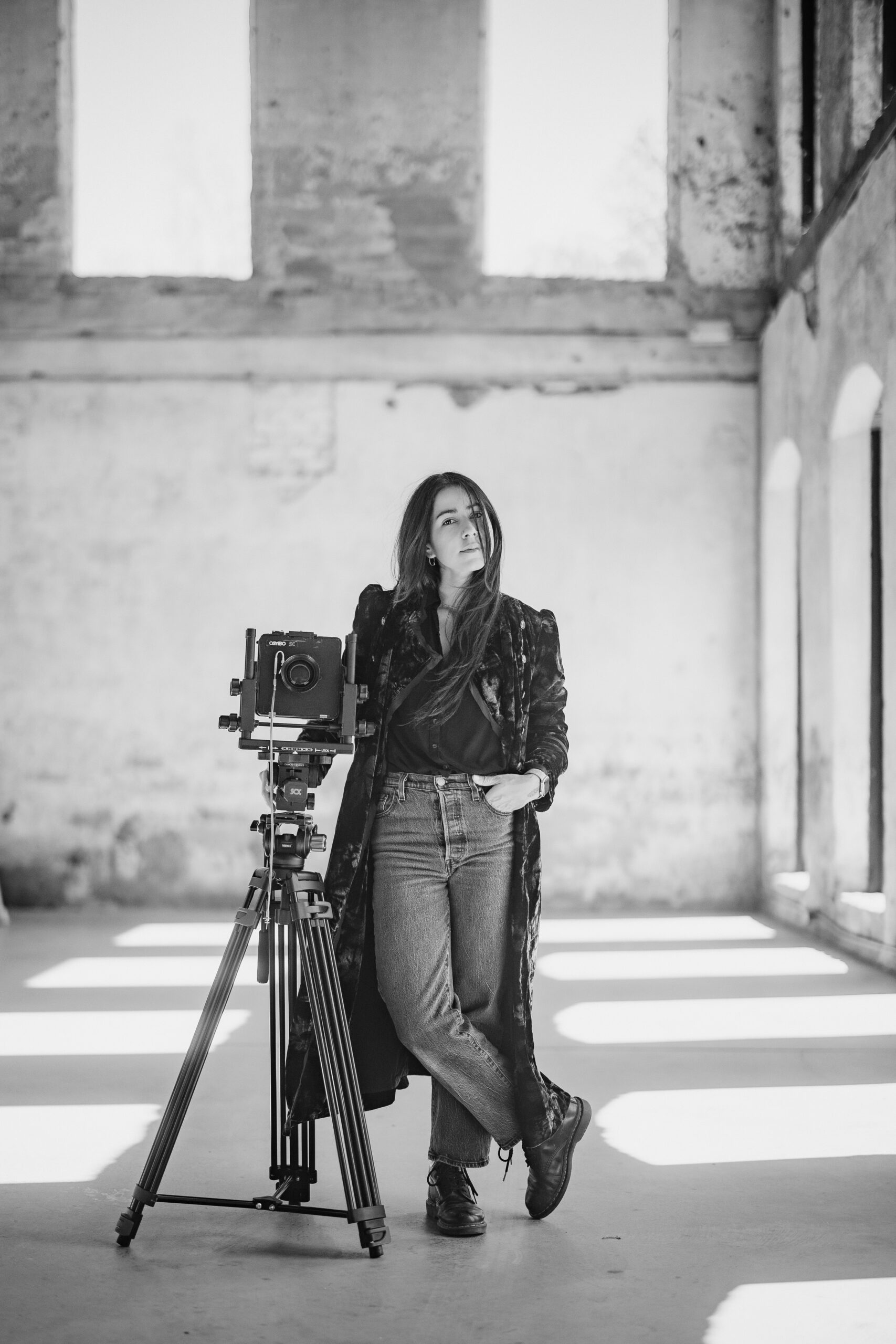 Daniela Guerrero, fine art wedding photographer in Asheville, with large format film camera